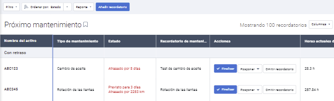 Reporte del próximo mantenimiento